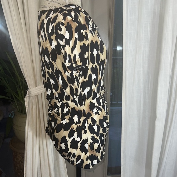 Michael Kors animal print Cowl Neck Blouse Cinched Ruched Side Tie shirt Small​ - Picture 9 of 12